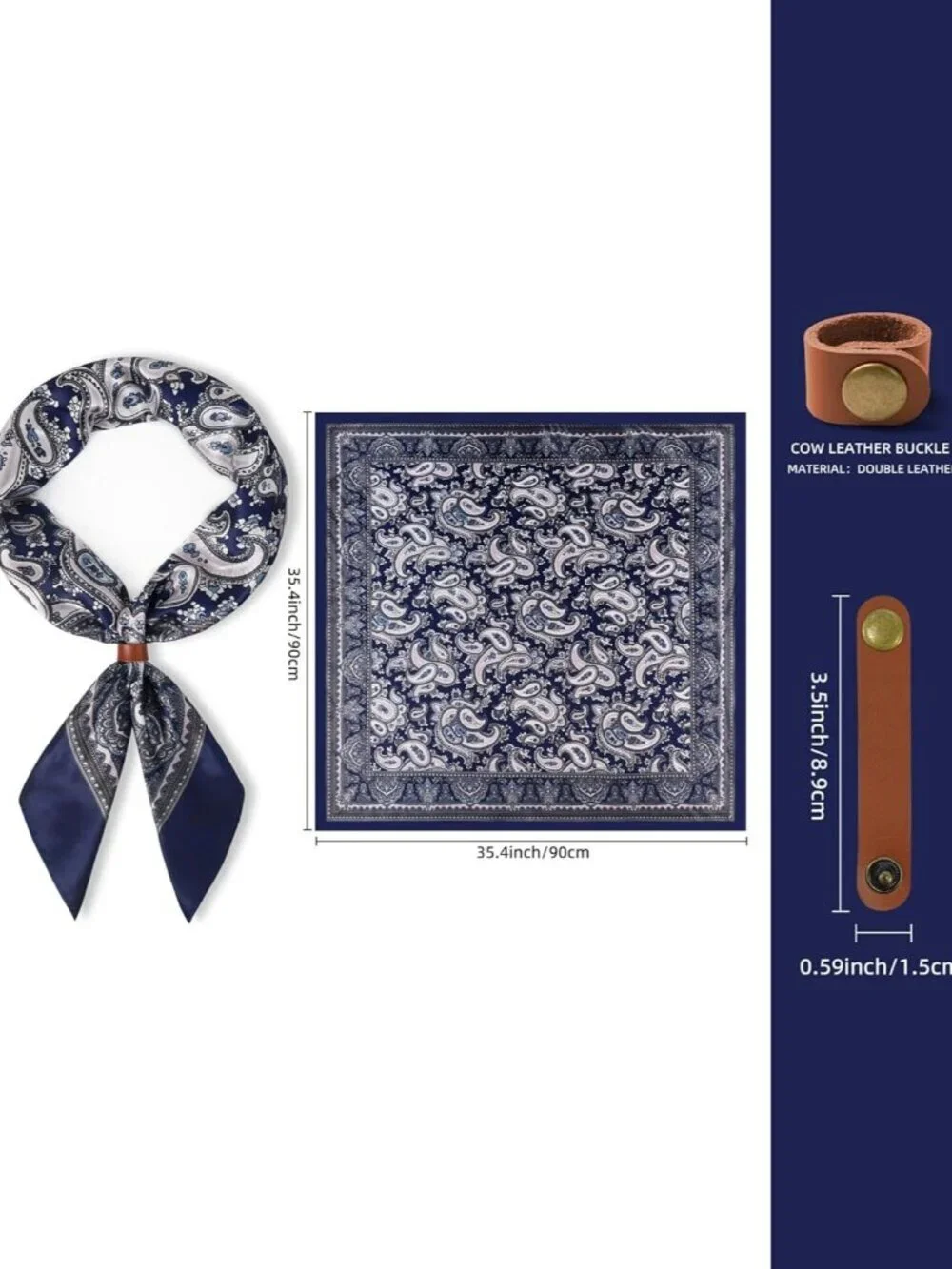 Men's Navy Blue 35 Inch Wild Rag Neckerchief Silk Western Bandana Neck Scarf
